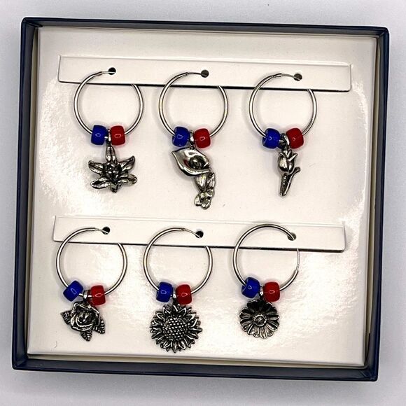 *3/$20* New in box Tommy Hilfiger pewter wine cocktail charms - Picture 1 of 2
